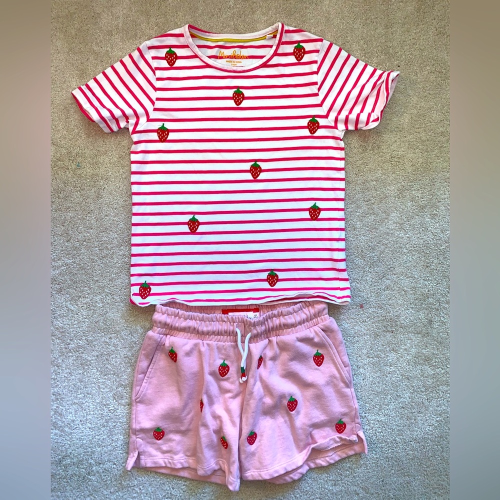 Mini Boden Strawberry striped shirt with shorts